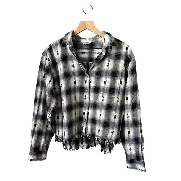 Lucky Brand Tops - Lucky Brand Western Distressed Flannel Black and White Medium Womens